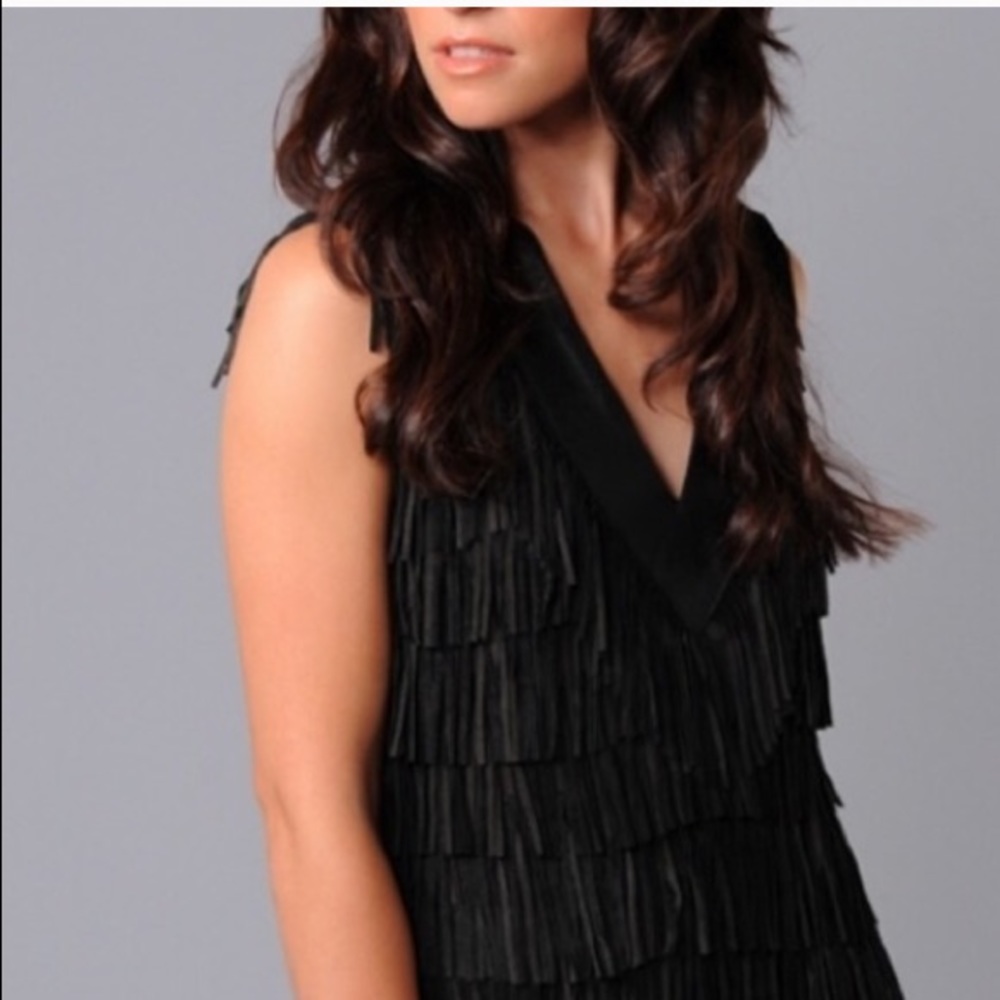 Sexy Lá Rok genuine leather fringe mini DRESS